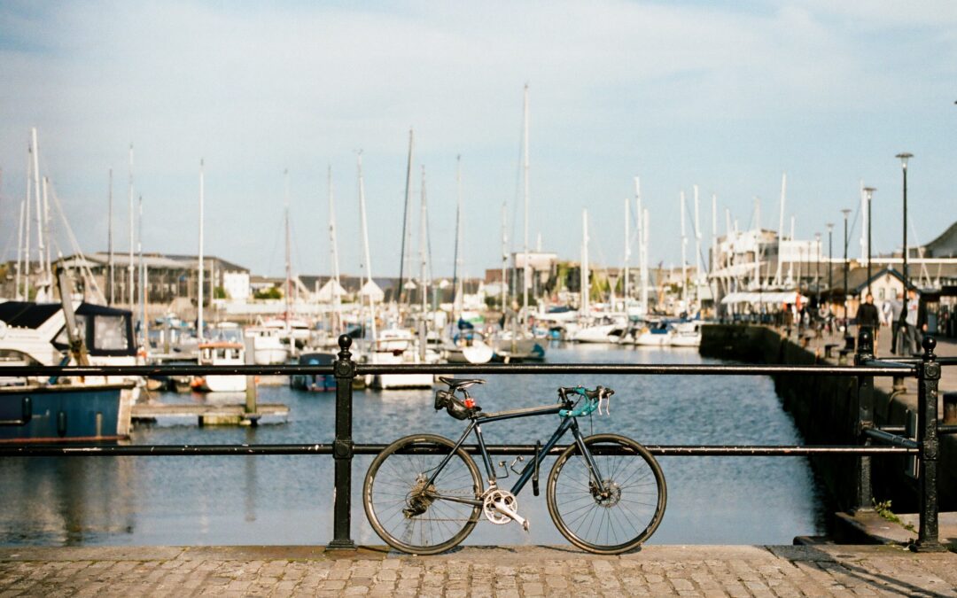 Photo of a bike in front of railings in Plymouth Barbican